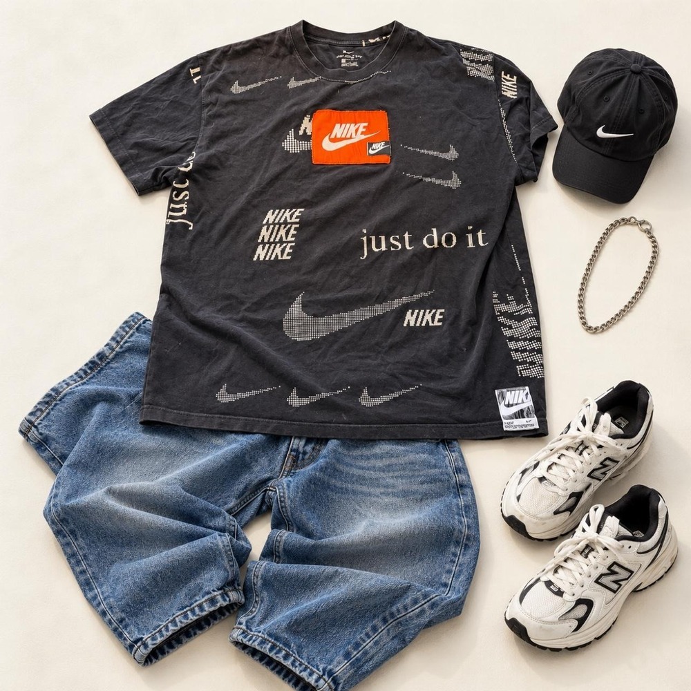 Nike The Nike Tee Men's L Black Cotton Knit Logo Graphic Crew Neck T-Shirt
